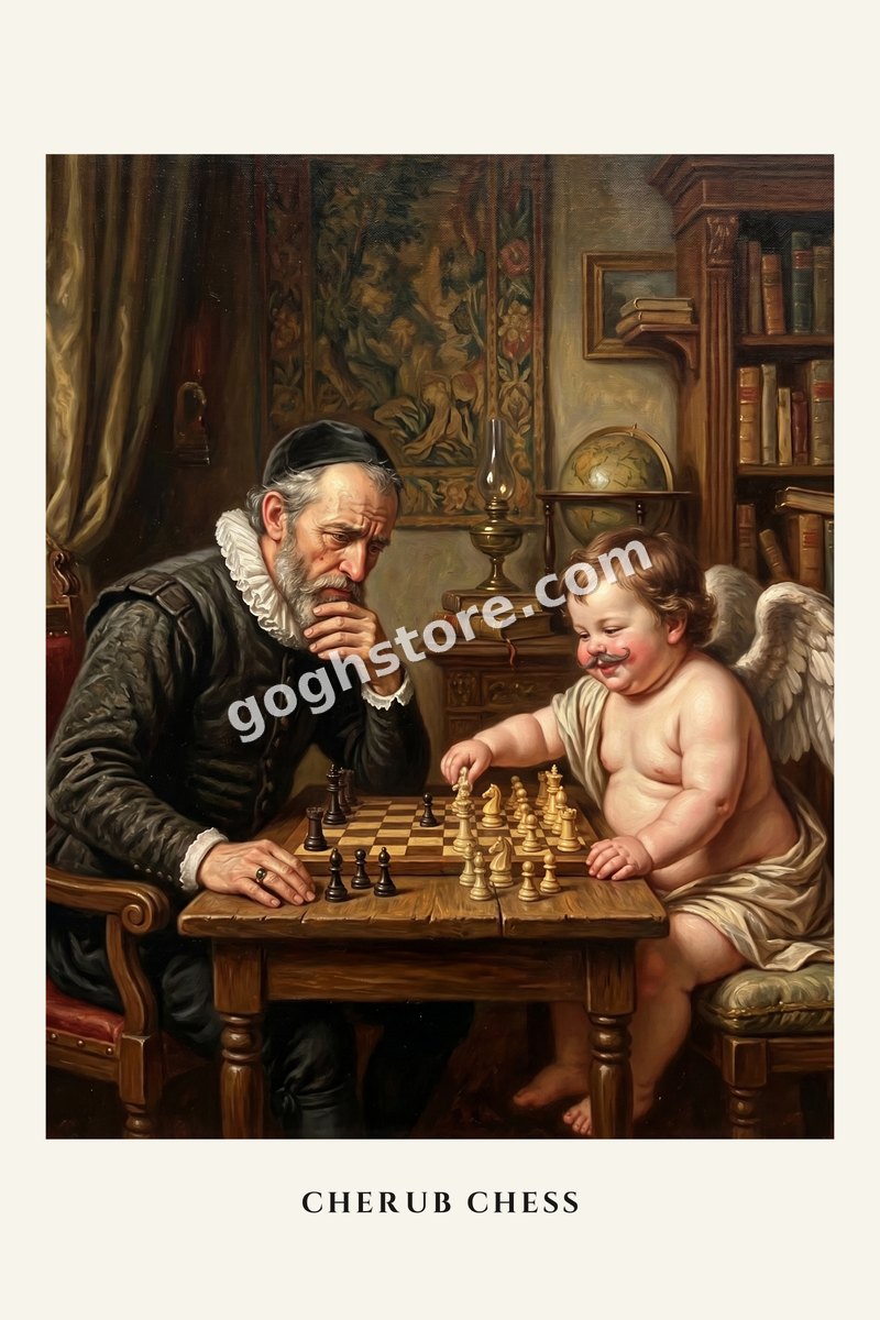 Cherub Chess — He is losing to an infant. The infant is enjoying it.