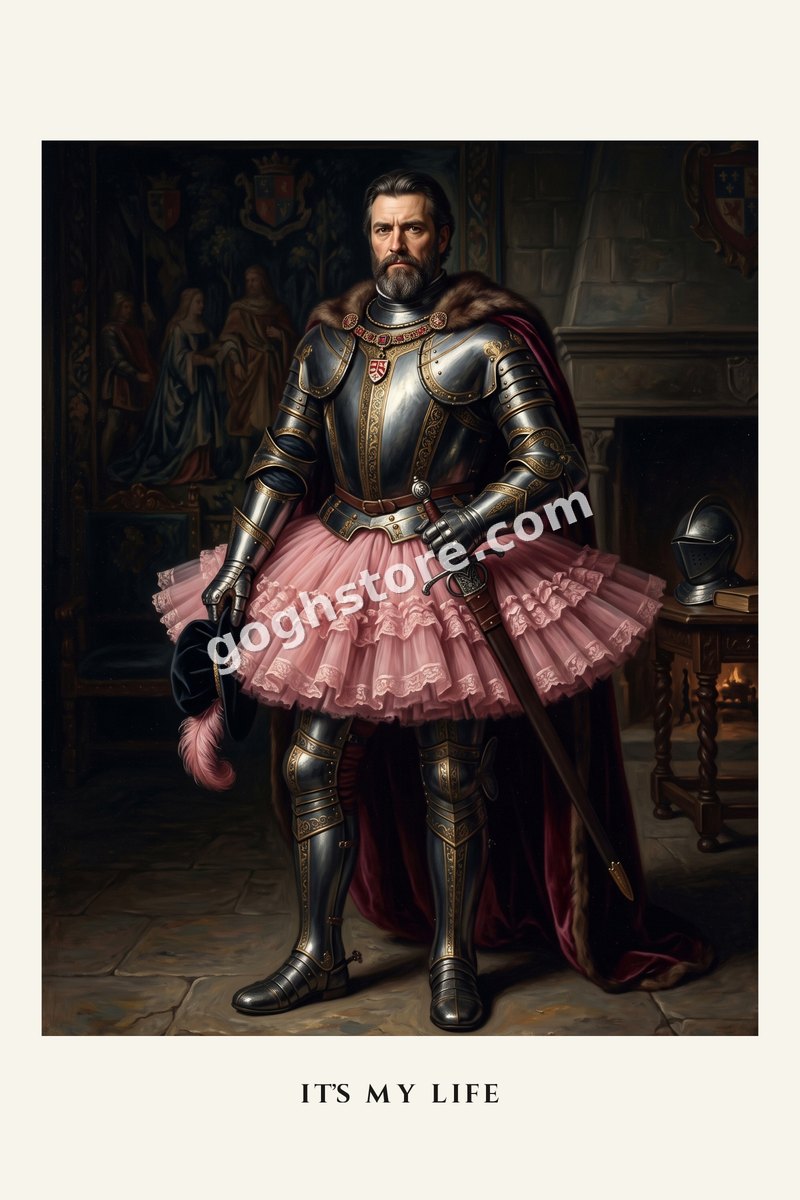 It's My Life — Full plate armour, pink tulle. He has stopped explaining himself.