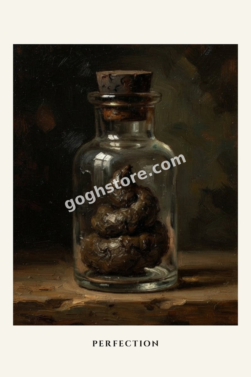Perfection — Centuries of still life led to this. Do not ask what is in the jar.