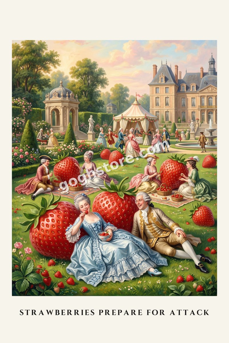 Strawberries Prepare for Attack — The garden party has not noticed the berries closing in.