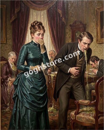 A TRYING EVENING — A gentleman reconsiders the fish course. The lady is not the one having a trying evening.