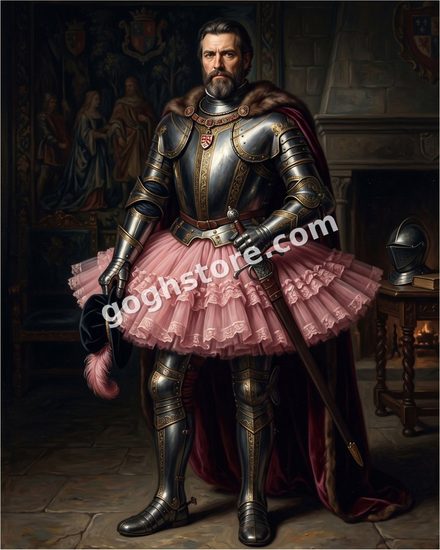 IT'S MY LIFE — Full plate armour, pink tulle. He has stopped explaining himself.