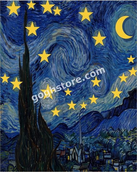 STARRY NIGHT FIRST DRAFT — Before the swirls, there were stickers.