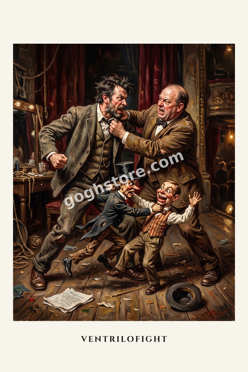Ventrilofight — The men stopped fighting some time ago. The dummies did not get the message.