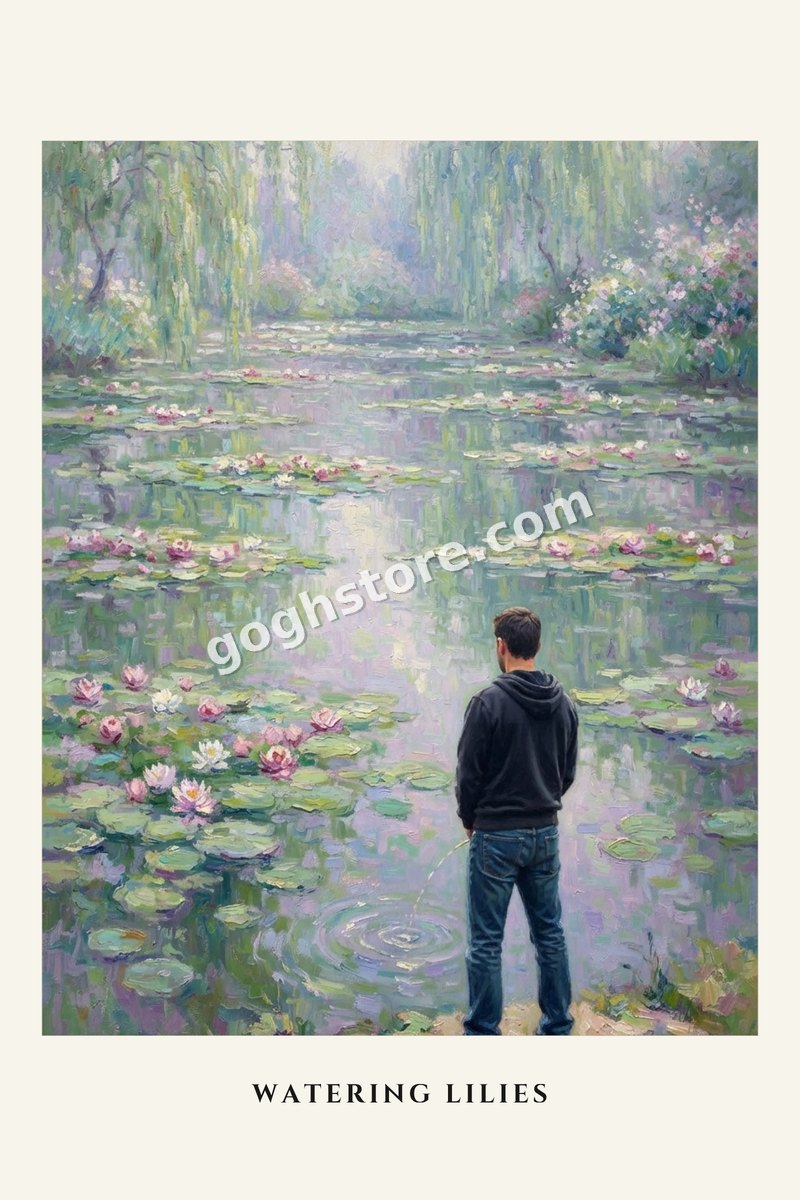 Watering Lilies — Someone has wandered into the Monet. He appears to be waiting for a text.