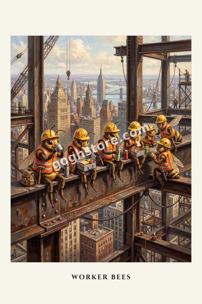 Worker Bees — Lunch atop a skyscraper, union rules observed. Nobody is afraid of heights.